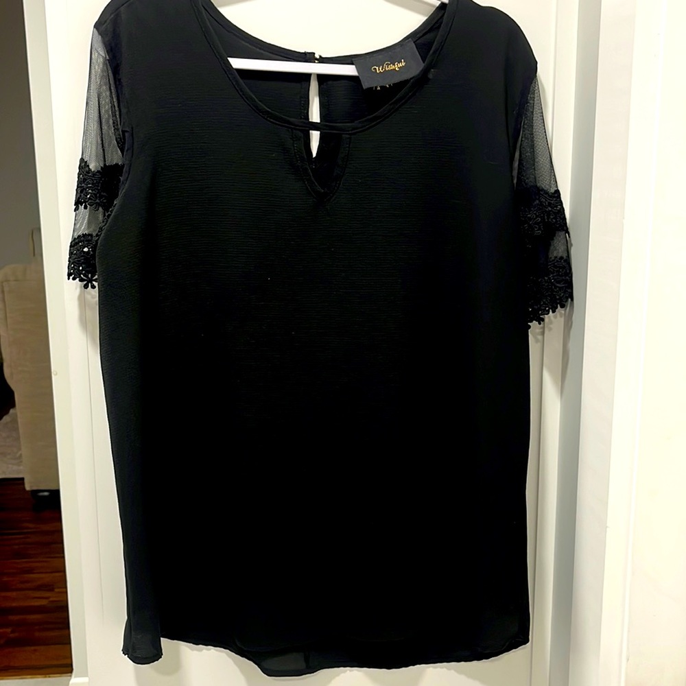 Black dressy blouse with see thru sleeves